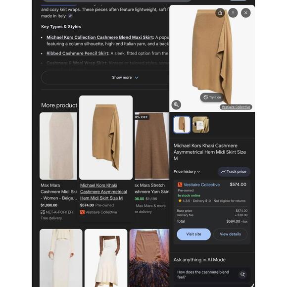 < Michael Kors Luxury Cashmere Asymmetrical Cascading Ruffle Skirt > - Picture 5 of 7